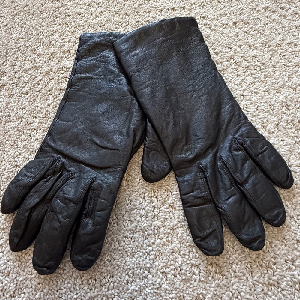 Womens Vintage Black Leather Gloves Sz 8 Lined Driving Fall Winter Classic Retro - Picture 4 of 14